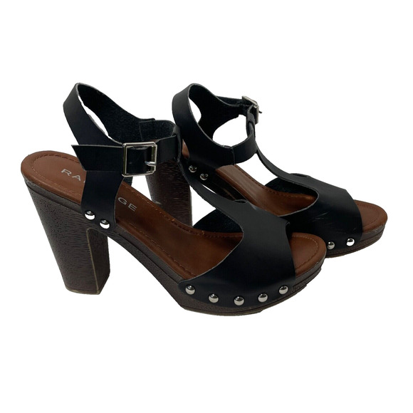 Rampage Quendele T Strap Heeled Sandal Brown Black Studded Size 6 FLAWED - Picture 1 of 10